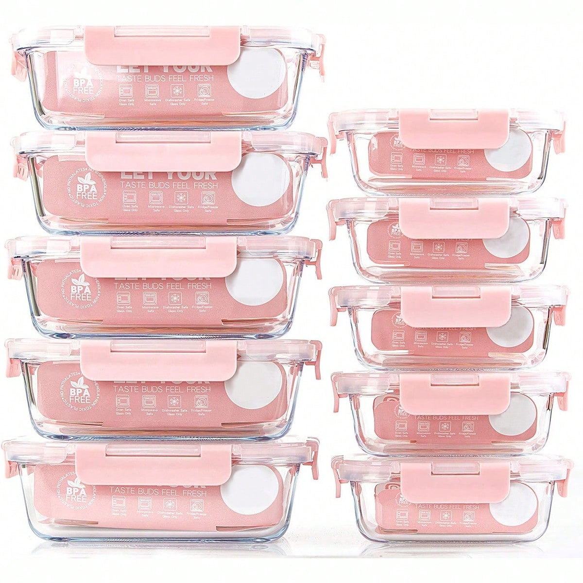 Meal Prep Glass Containers - Confezione da 10 contenitori in vetro