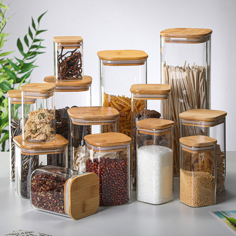Meal Prep Glass Containers - Lattine di vetro di bambù bottiglie